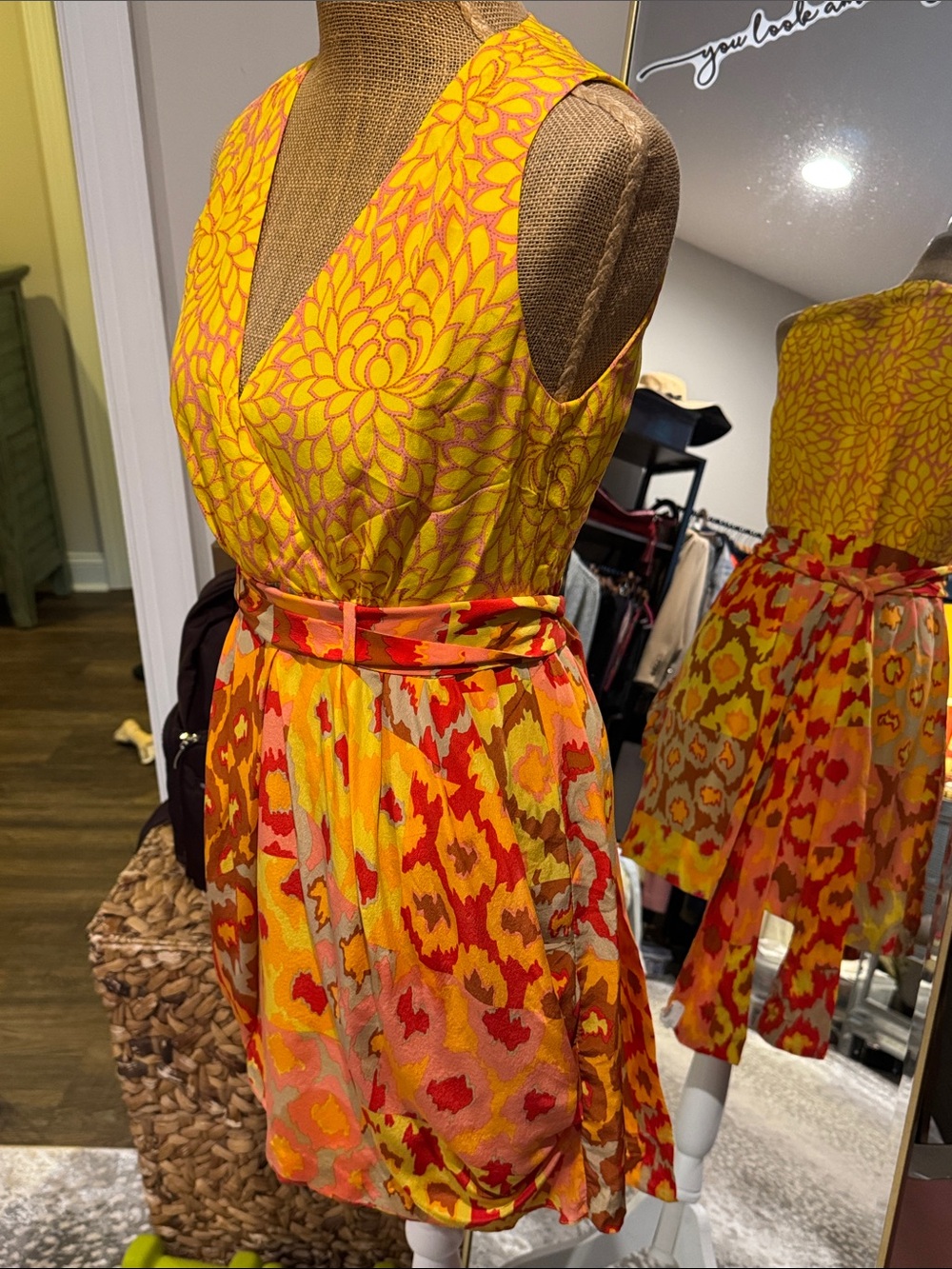 Nanette Lepore Yellow Orange Pink Floral-Print Sleeveless Mini Dress